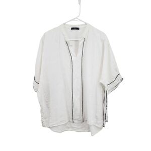 Baci Women's 100% Flax Split Neck Pullover Shirt White Lagenlook- L